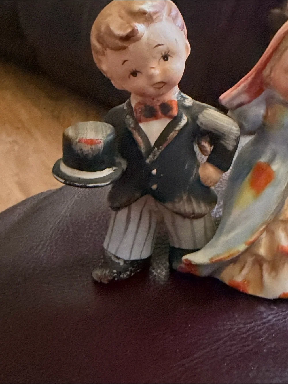 Vintage alpine children Ceramic Bride and Groom Figurine Pair - Multicolor